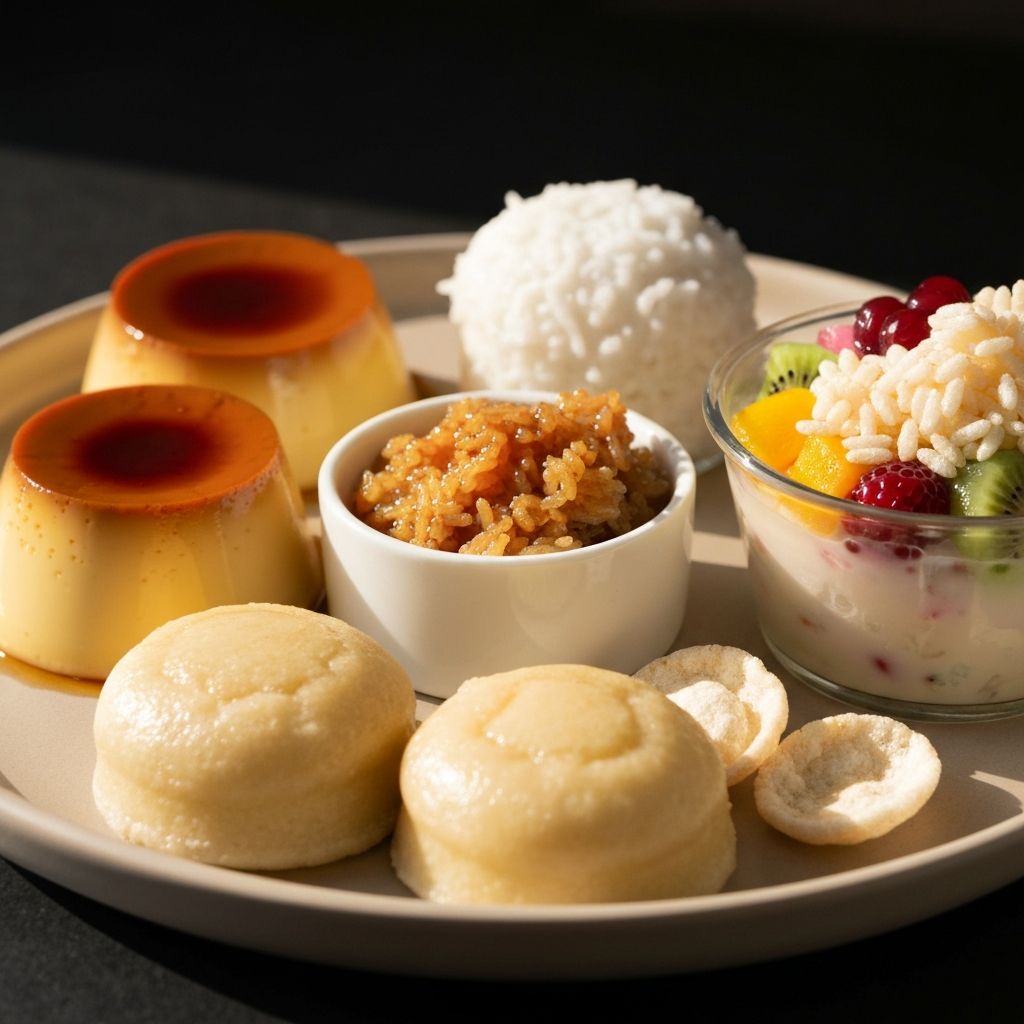 Filipino desserts assortment with leche flan