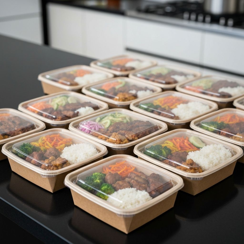 Neatly arranged packed meal boxes for events